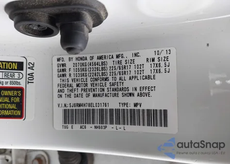 2014 Honda Cr-V Ex-L from USA, damaged, VIN 5J6RM4H78EL031761
